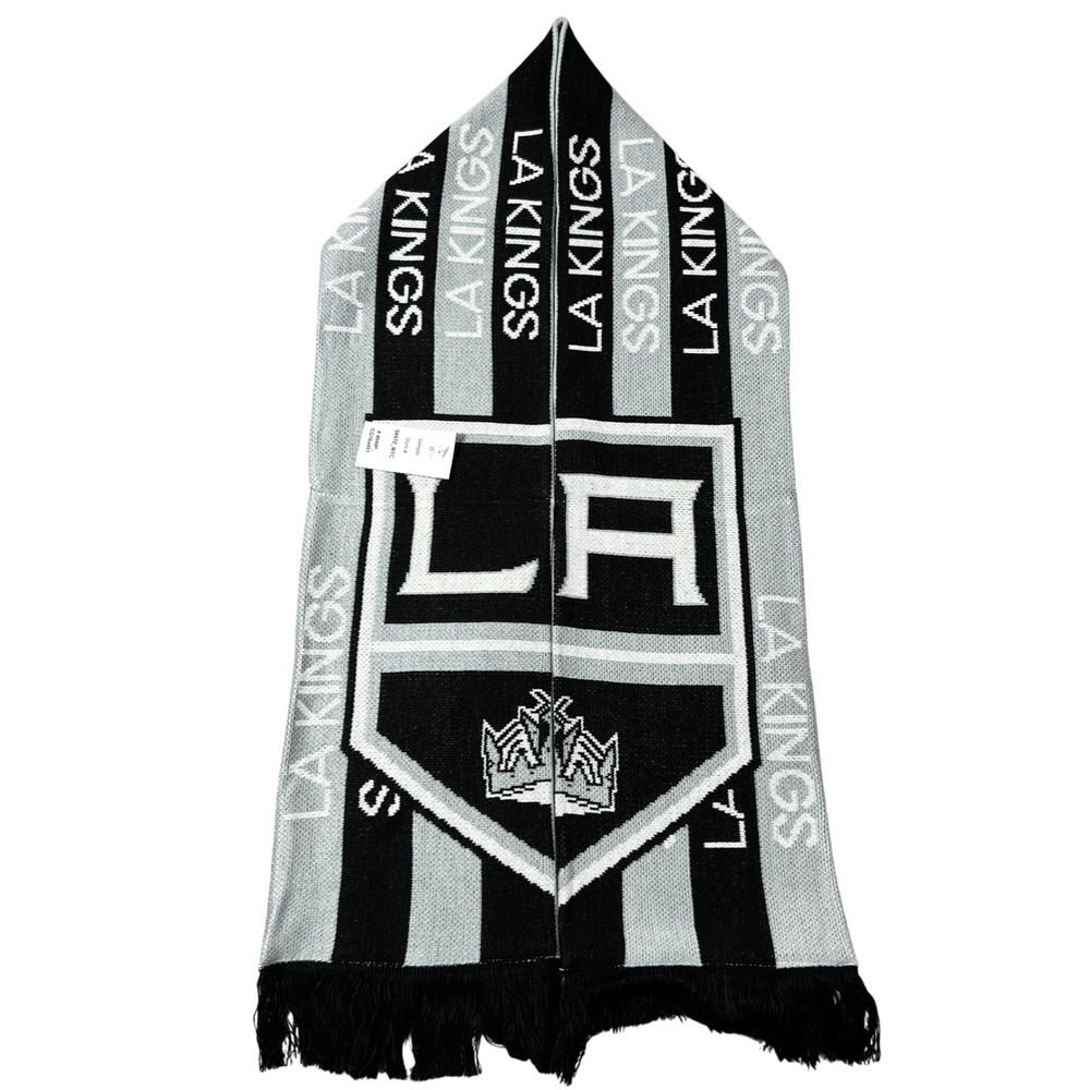 Adidas LA Kings NHL Knit Scarf Black Grey White Striped Fringed Fan Scarf New